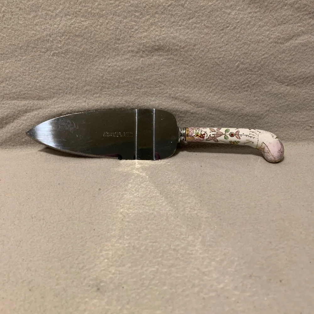Sheffield England Pie Server Knife Porcelain Handle Vintage Stainless